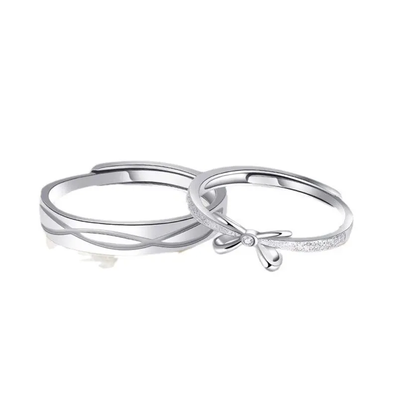 Eternal Appointment Sparkling Knot Couple Ring Niche Design Light Luxury Premium Sensual Circle Bow Pair Ring