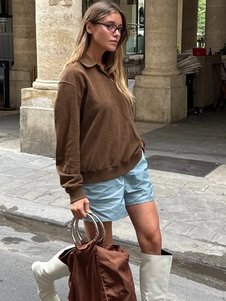 Tossy Casual Polo Collar Pullover Tops For Women Autumn 2025 New Solid Loose Long Sleeves Patchwork Outfits Female Pullover Top