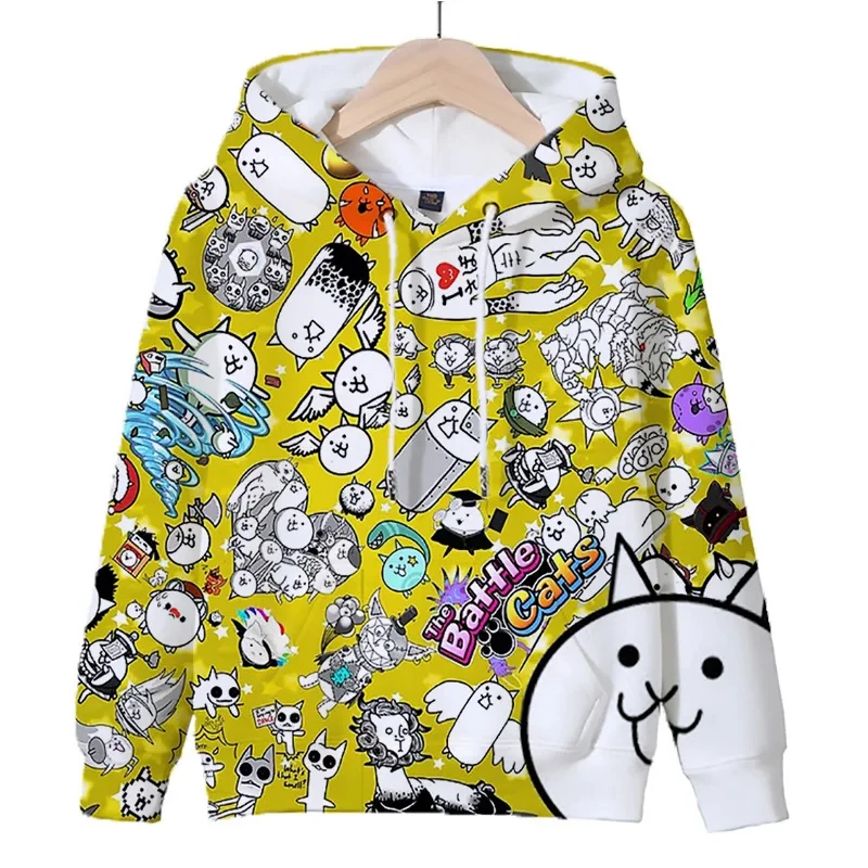 New The Battle Cats Cartoon Hoodies Girls Sweatshirt Autumn Winter Kids Boys Long Sleeve Pullovers Game Print Casual Hooded Tops