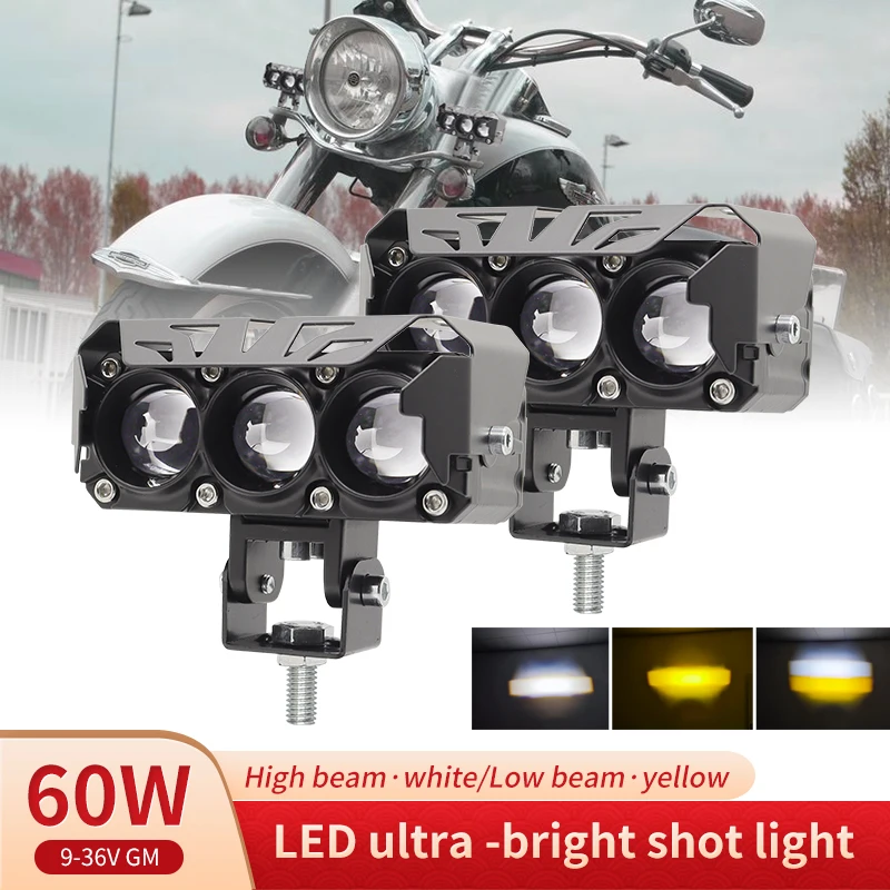 3×Lens Super Bright Motorcycle Headlights LED Lens Spotlight Moto Fog lamp Motorcycle High Low beams Work Light for Scooters