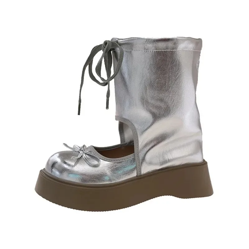 

Summer Designer Cool Boots for Women Fashion Bow Round Toe Sandals Trend Brand Walking Platform Shoes for Women Botas Para Mujer