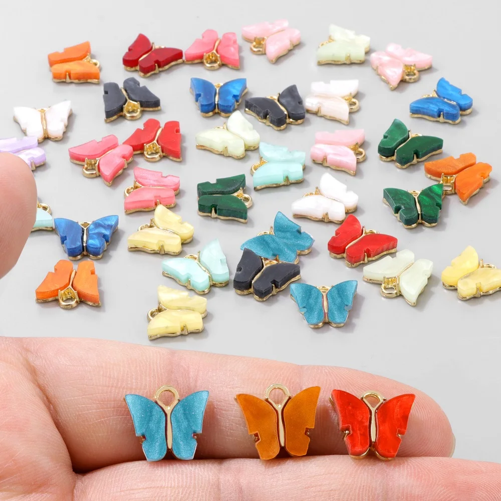 20pcs/lot Resin Butterfly Charms Muticolor 11x14mm Bohemia Butterflies Pendant For Women Jewelry Making Earrings Necklace DIY