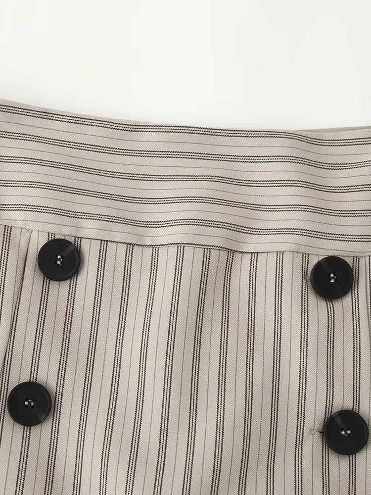 Fashionable A-Line  Skirt Women's Clothing Stripe Decorative Button Short Skirt Pants Polyester Fabric mid Waist Design