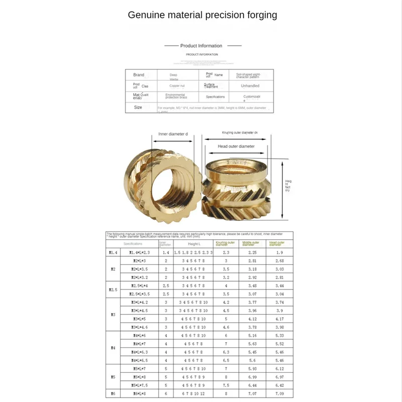 300Pcs M2 M3 M4 M5 M6 Female Thread Knurled Nuts Brass Threaded Insert Embedment Nuts, Threaded for Injection Molding
