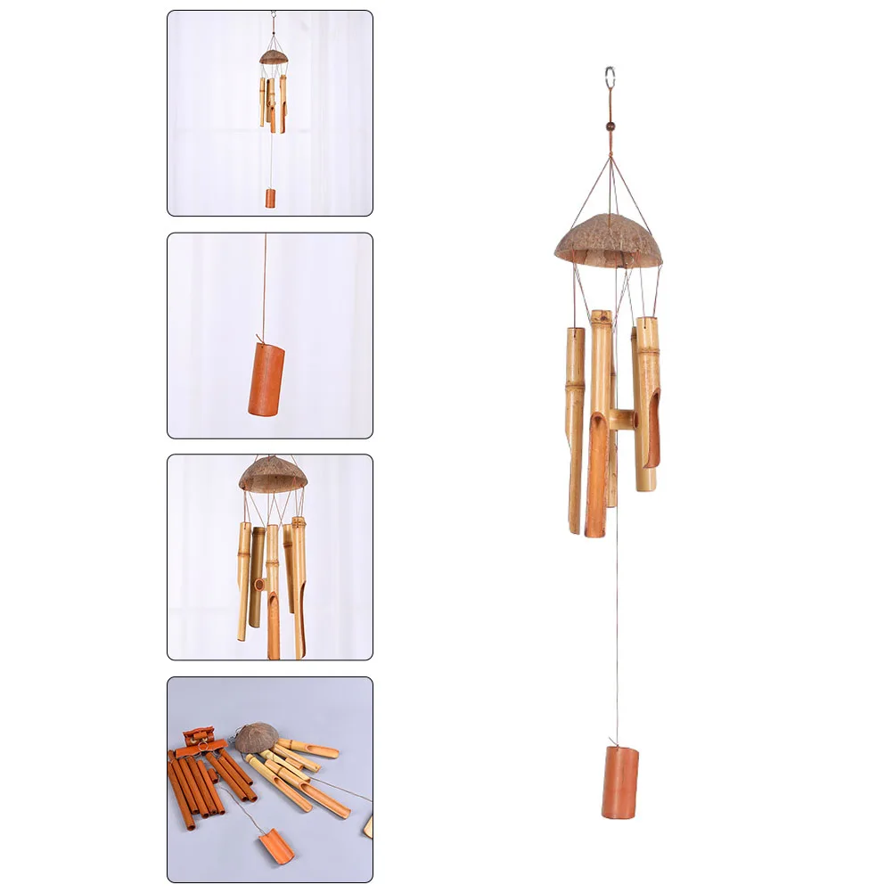 

1pc Coconut Shell Wind Chime Retro 5 Tube Bamboo Cut Home Decoration Hanging Crafts Perfect for Bedroom Garden Vintage Style