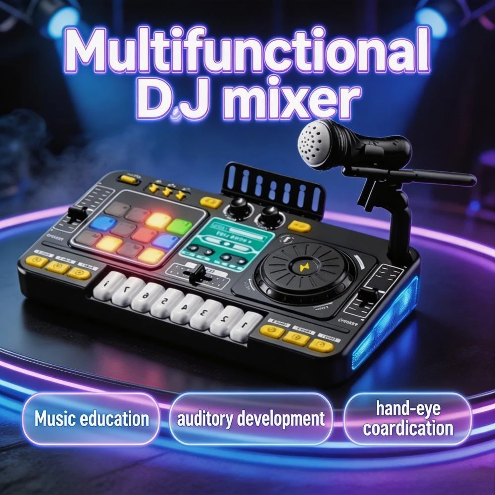 Simulation DJ Mixer Toy Multifunctional Electronic Piano Musical Play Toy with Built in Sound Effects Educational Music Toy