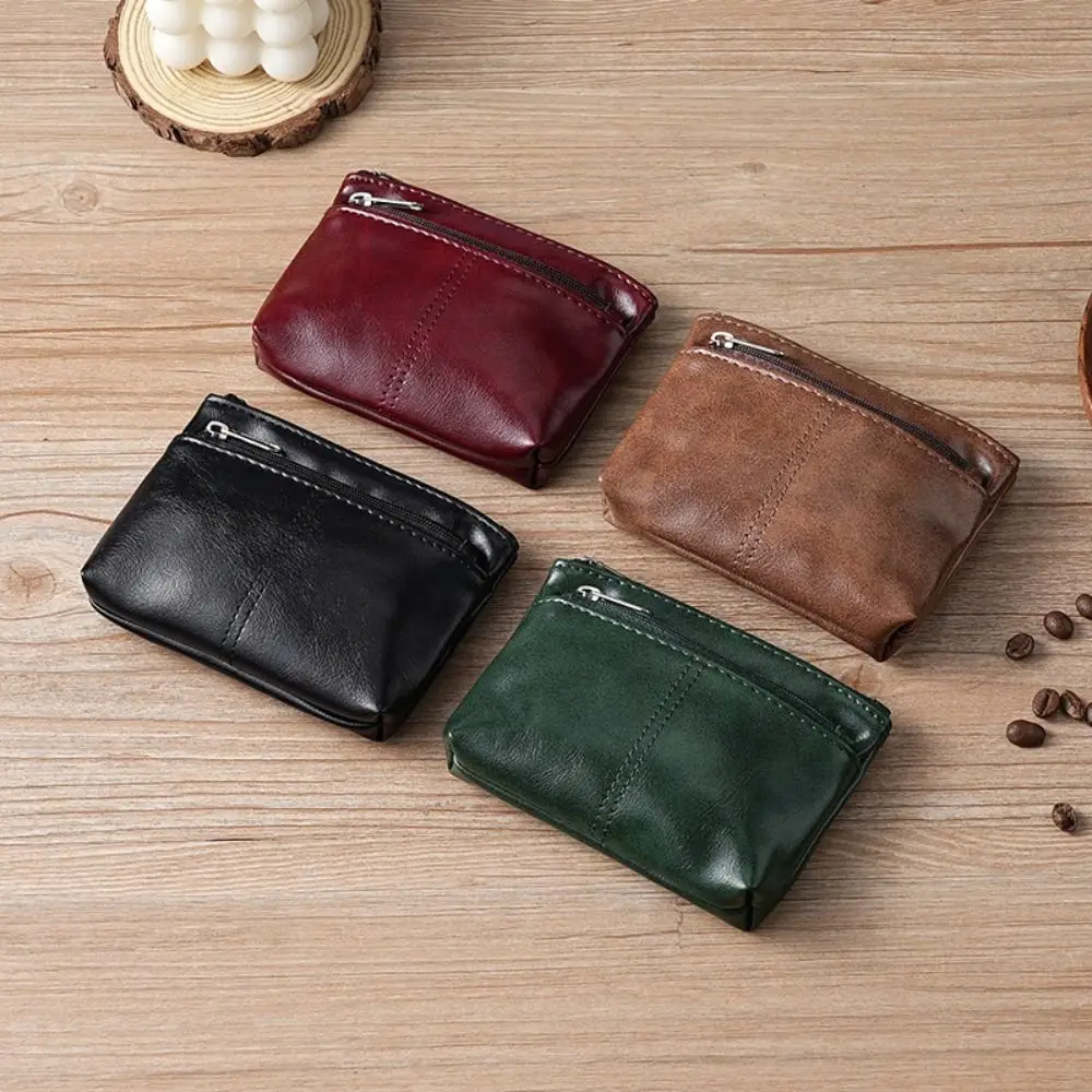 Nouveau portefeuille en cuir PU, couleur unie, porte-monnaie vintage, porte-cartes à fermeture éclair, unisexe