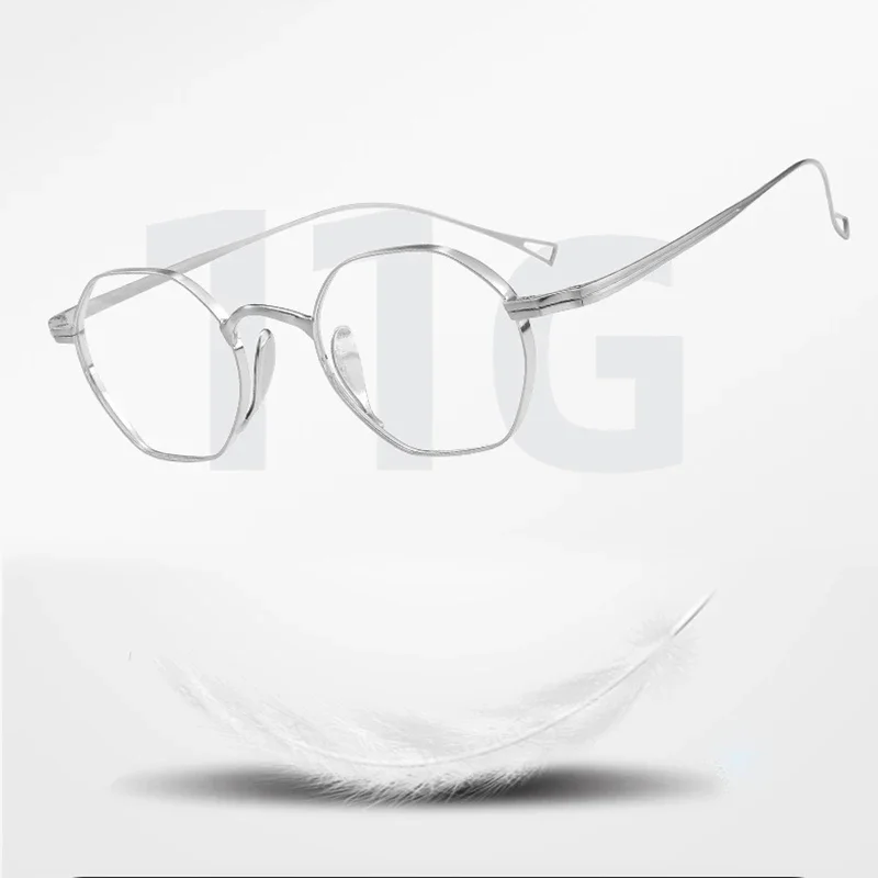 Anti-Blaulicht Polygonale Koreanische Brillenfassung Hochwertige Handgefertigte Sechseckige Designer Reintitan Herren Retro-Brille