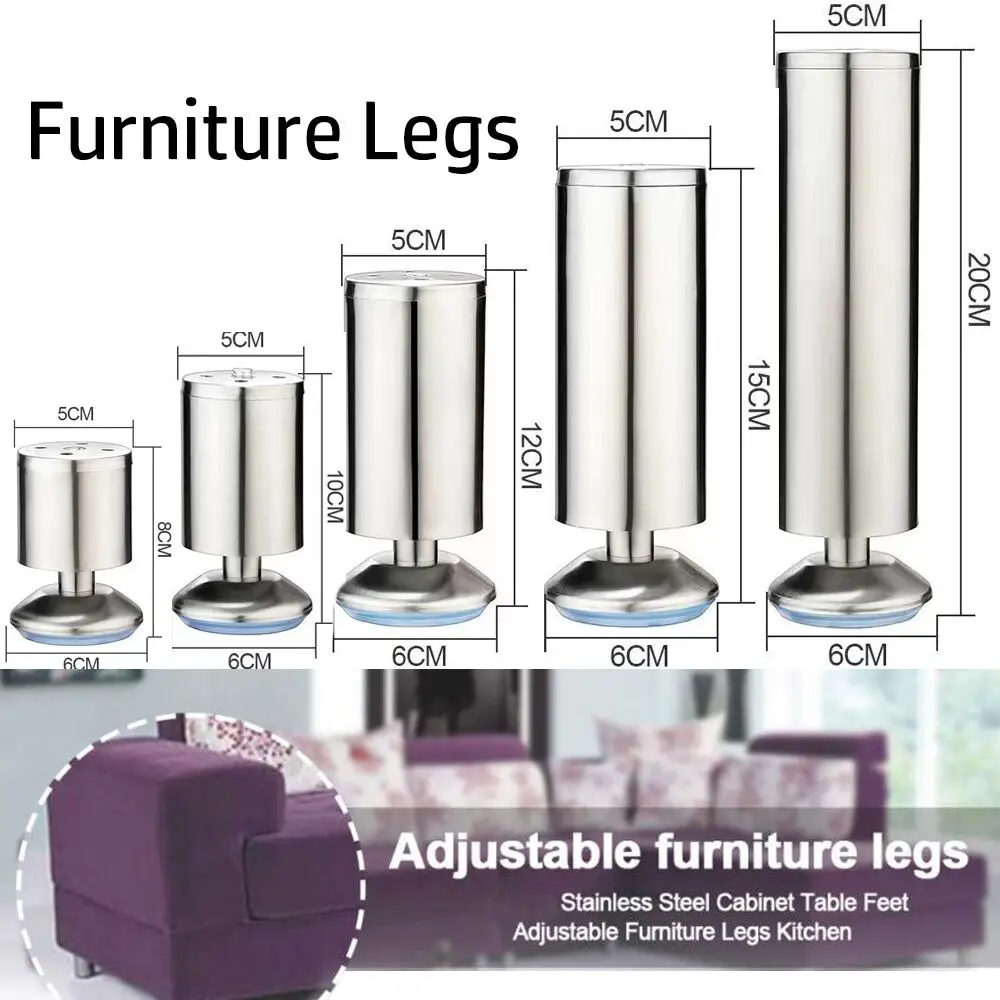 High Quality Stainless Steel Furniture Legs Adjustable Replacement Table Support Foot 8-20CM with Screws Furniture Feets