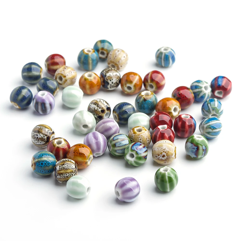 10-20pcs 11mm Ceramics Beads Pumpkin Loose Beads Colorful Glaze Beads Handmade Porcelain Beads for Jewelry Making Findings