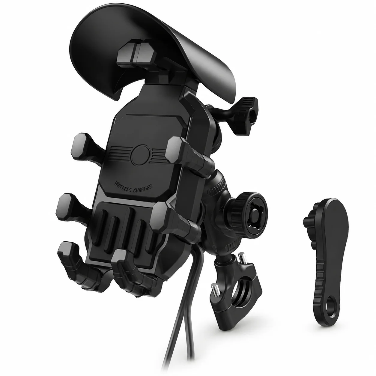バイク用スマホホルダー-8爪式-防振-盗難防止-360度回転-°-サンシェード-レインカバー-ハンドルバーミラーマウント-バイク・スクーター用