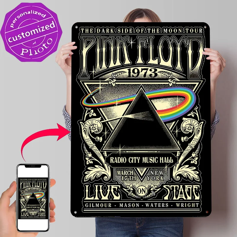 Pink Floyd Dark Side Tour Poster Retro 3D Printed Metal Signs Customized Wall Hanging Gift for Mancave Decoration Gaming House