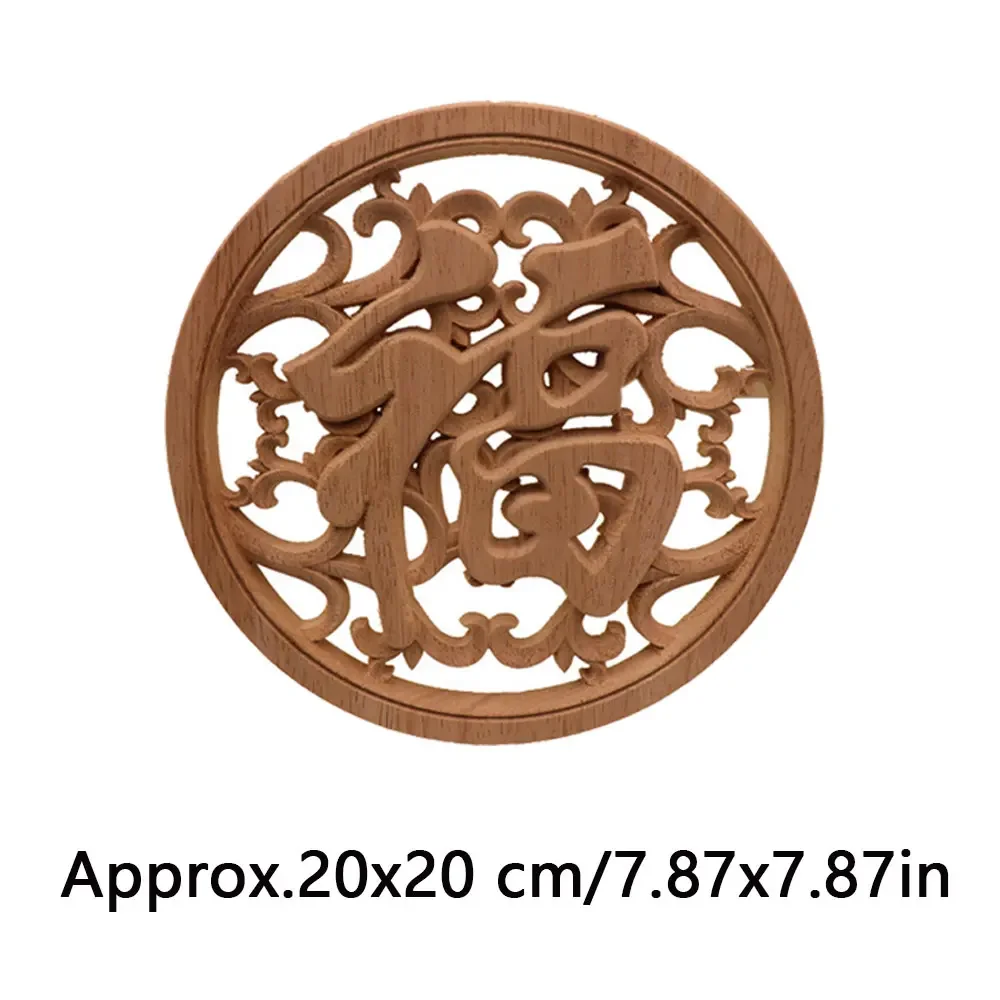 2pcs Wood Carved Applique Onlay for Furniture Decor Round Flower Decal Unpainted Durable Home Door Cabinet Corner Frame Ornament