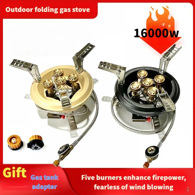 

Outdoor Portable Gas Stove, Foldable Cooker, Five Core Fireplace, Cooking, Picnicking, Camp Tools, 16000W Power