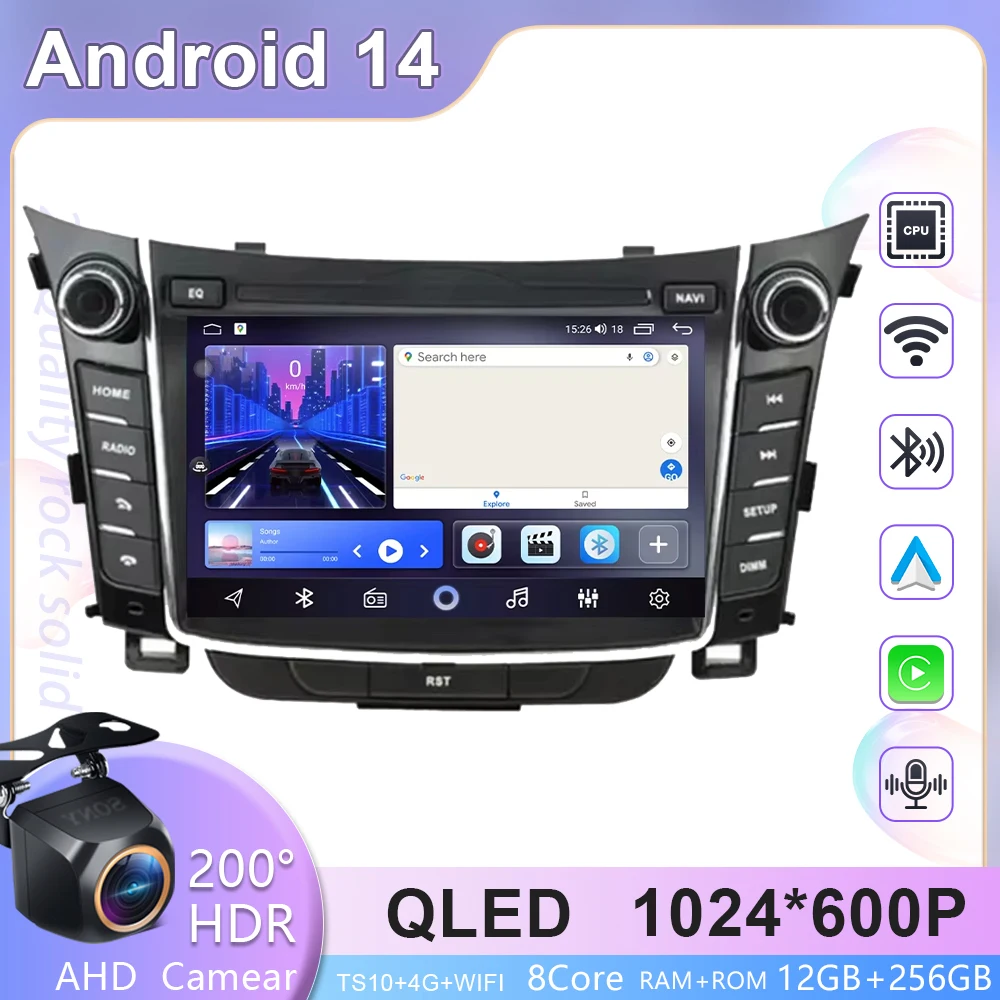 

8core For Hyundai I30 Elantra GT 2012 - 2017 Auto Car Radio GPS Navigation 4G Multimedia Stereo Carplay No 2din DVD Video Player