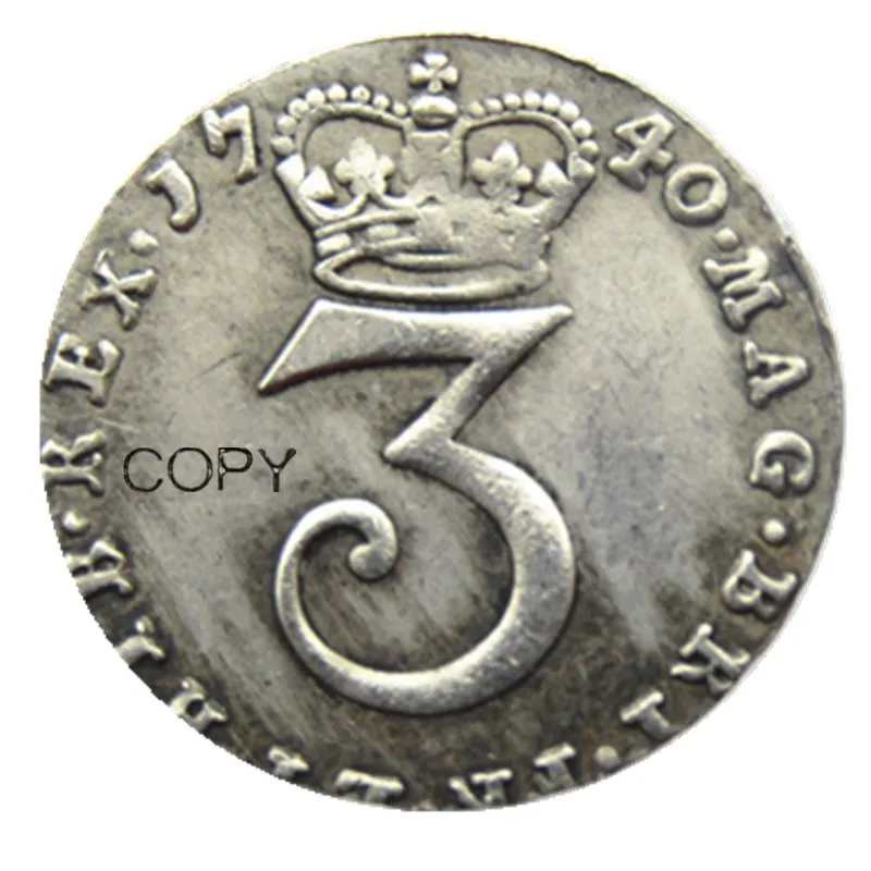 UK 1737/1940 3 Pence George II coin Silver Plated Copy Coin