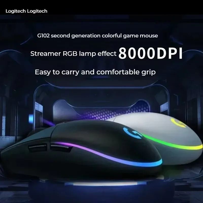 لوجيتك G102 ماوس ألعاب سلكي مريح ماوس بصري 8000 ديسيبل متوحد الخواص LED تخصيص 6 أزرار لملحقات ألعاب الكمبيوتر