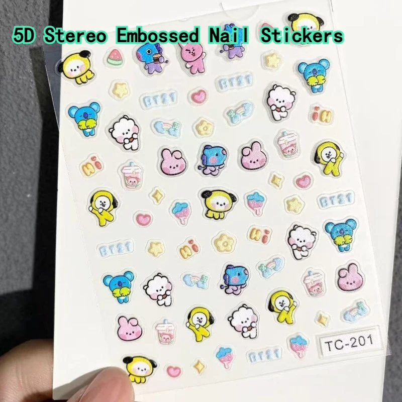 2PCS BT21 5D Embossed Cartoon Stickers for Nail Art Decoration  DIY Phone Case CCD Camera view 5