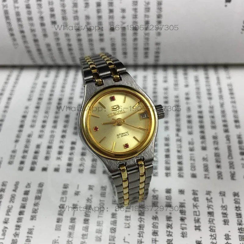 24-Hour Shipping Seagull Brand White Steel Strip Nails Red Diamonds Yellow Single Calendar Automatic Mechanical Women's Watch view 3