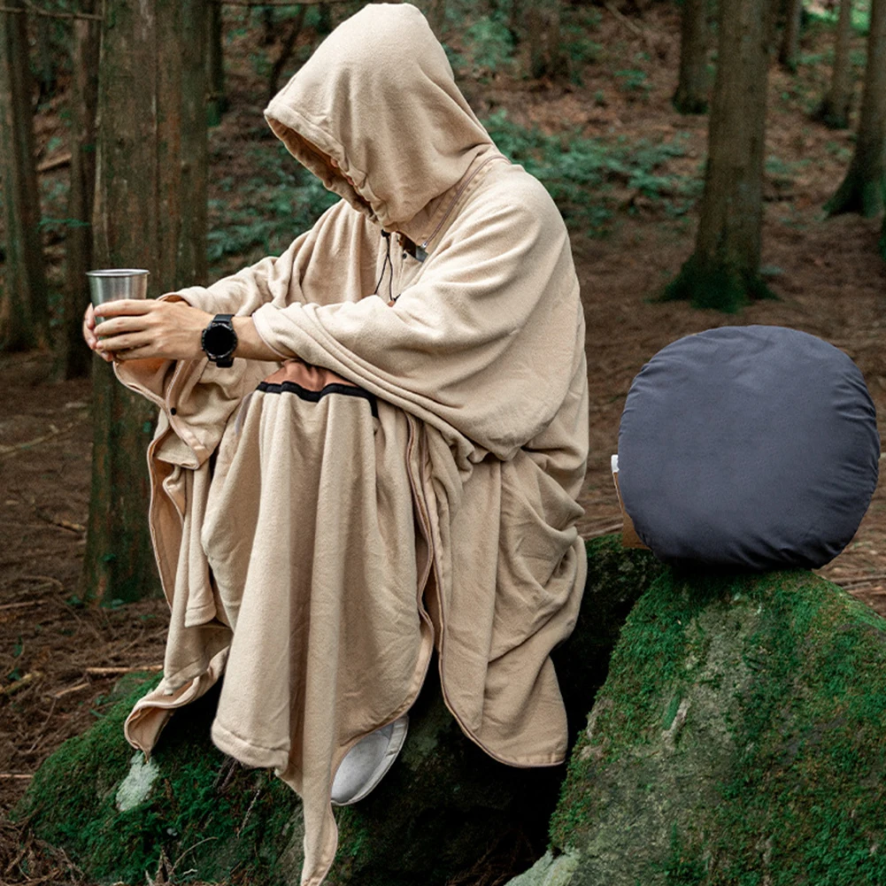 Camping Cape Fleece Warm Hooded Cloak Windproof Cape For Riding Hiking Travel Warm Blanket For Winter Ourtoor Camping