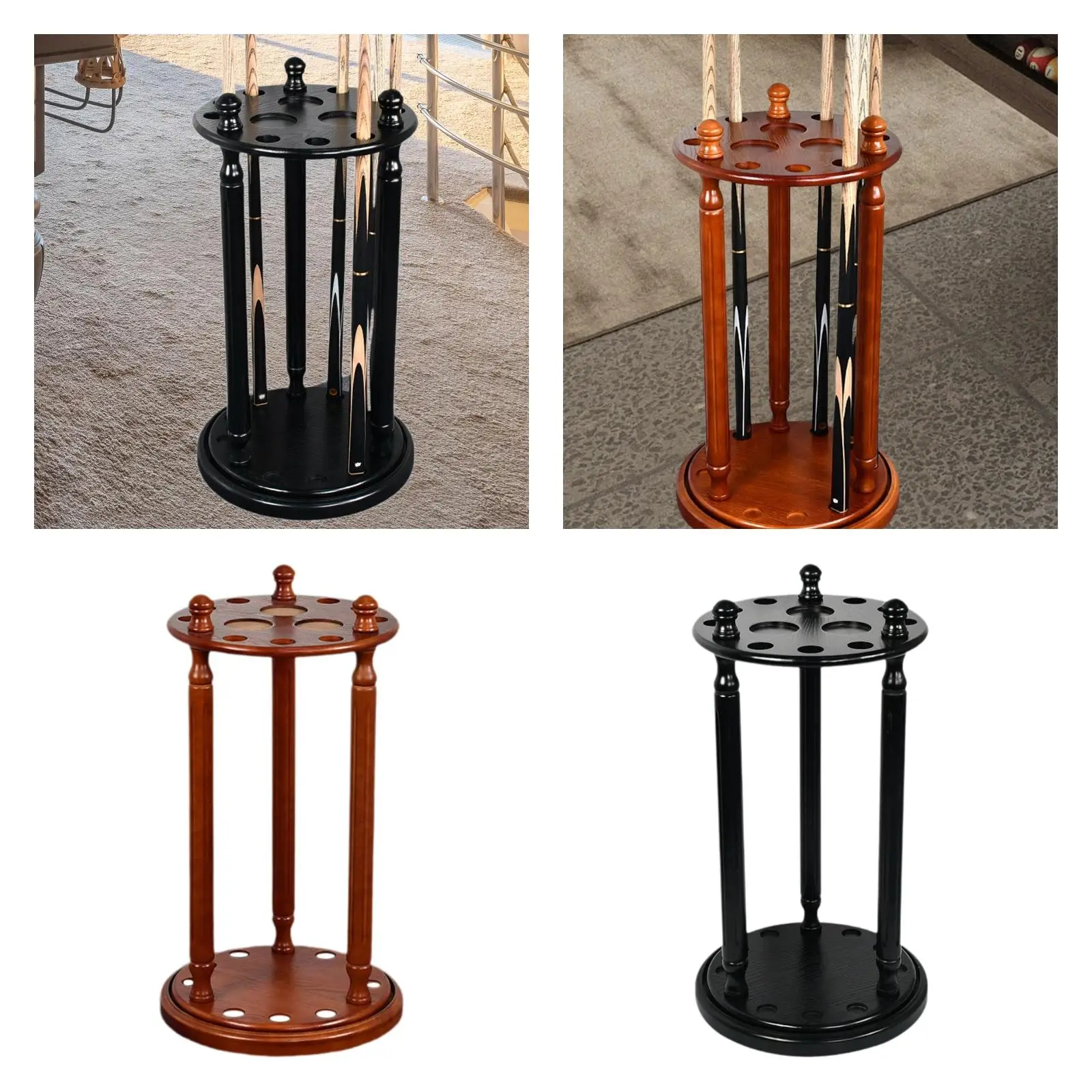pool-cue-storage-organizer-wooden-freestanding-rotating-billiard-rack-holds-9-cues-for-snooker-accessories-and-home-use