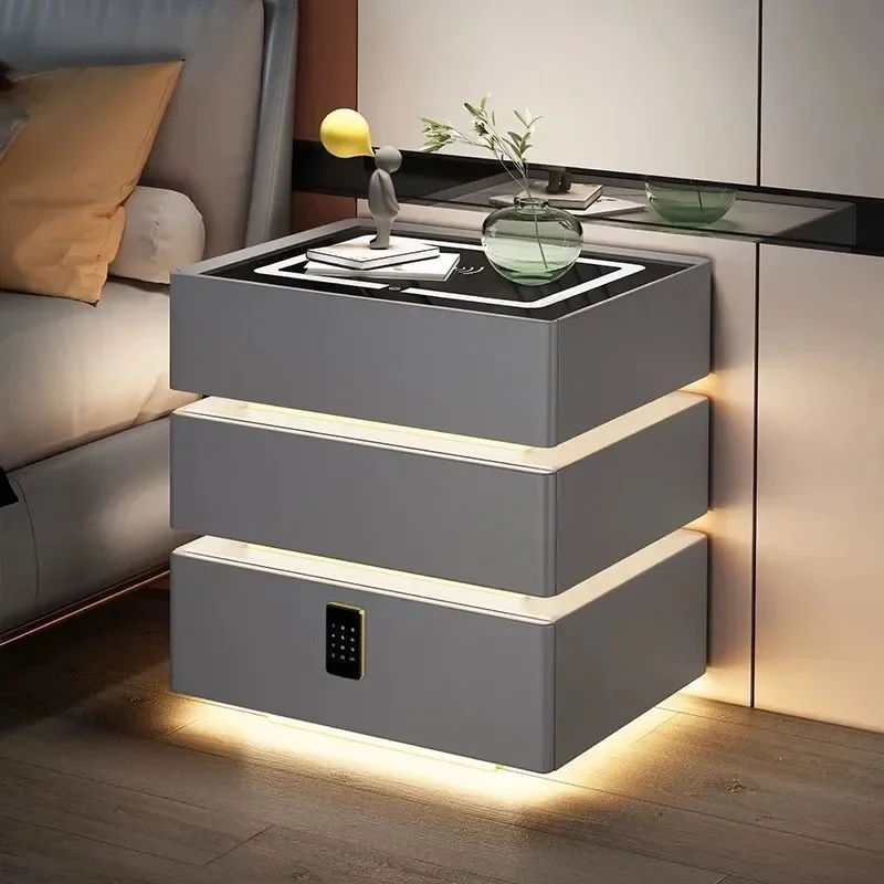 Smart Suspended Bedside Table Modern Simple Cream Solid Wood Wireless Charging Password Lock Bedside Cabinet Home Light Luxury