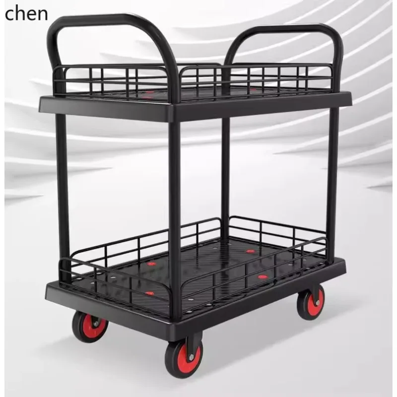 YFY Double-layer Silent Flatbed Fence Cart Cargo Push Stall Push Cart