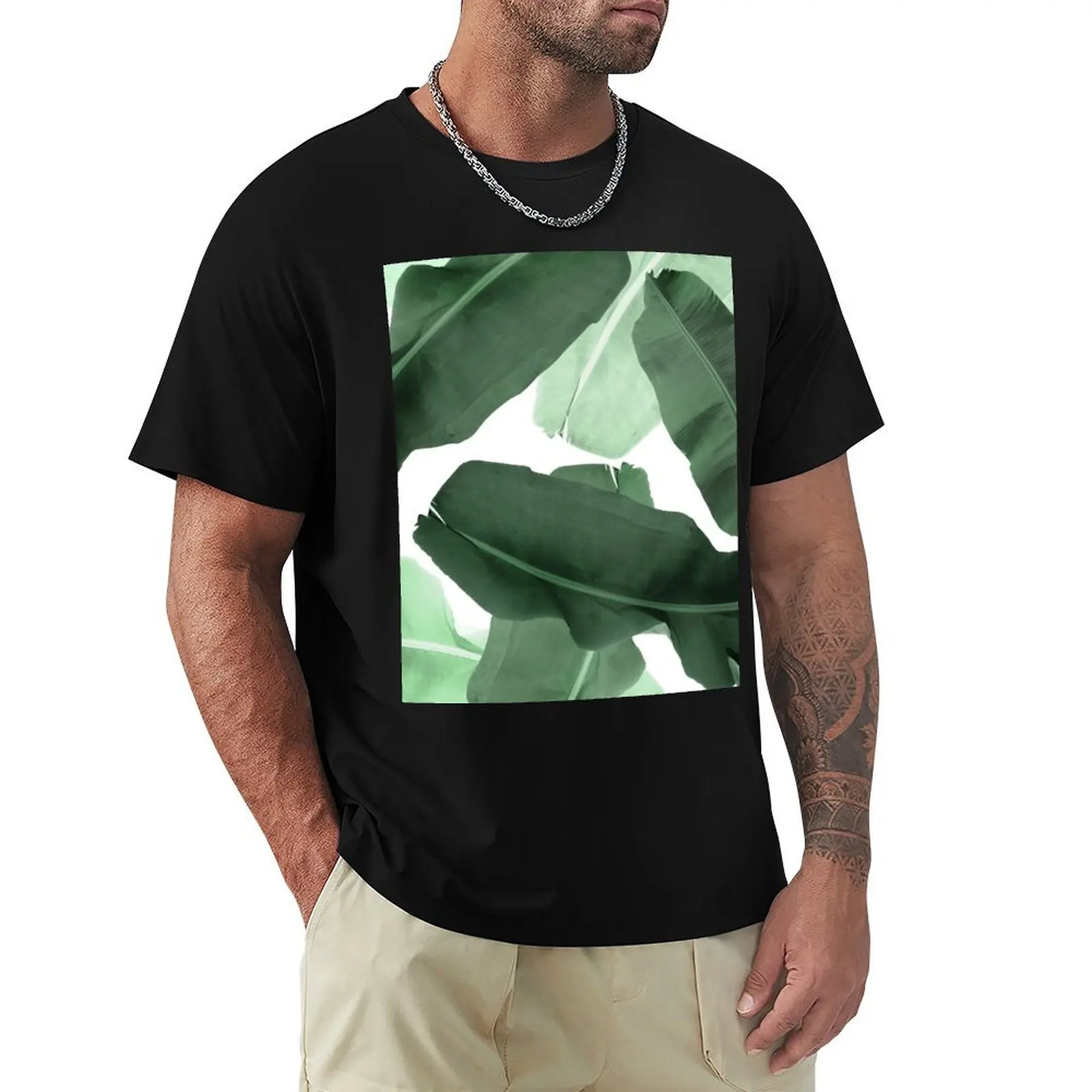Banana Leaves, Green Palm Leaf Pattern T-Shirt Moisture Control Sports Tee