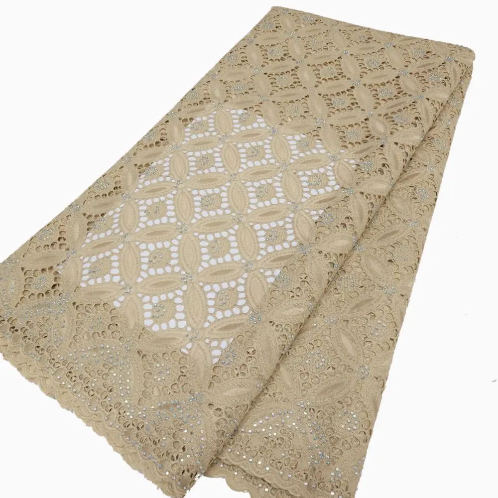 Tecido de renda suíço africano Voile para mulheres, tecido de renda nigeriano, algodão, vestido de noite, alta qualidade, 2024