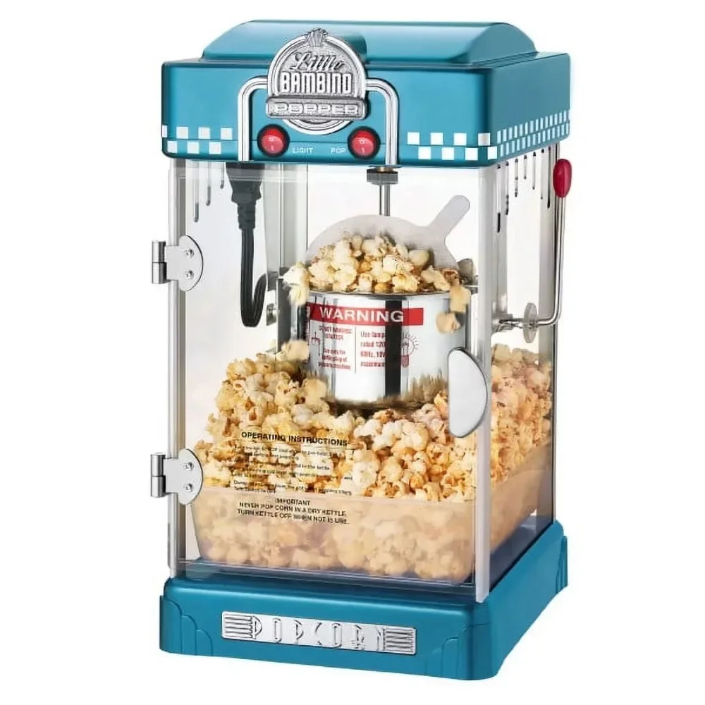 

Countertop Popcorn Machine – 2.5oz Kettle with Measuring Spoon, Scoop, and 25 Serving Bags (Blue)