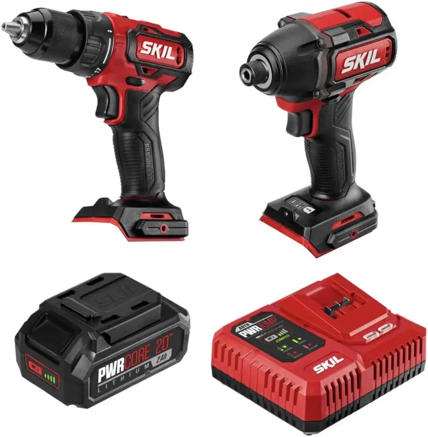 

Pwr Core 20 Brushless 20V Drill Driver & Impact Driver Kit, Includes 2.0Ah Lithium Battery And Pwr Jump Charger - Cb743701, Red