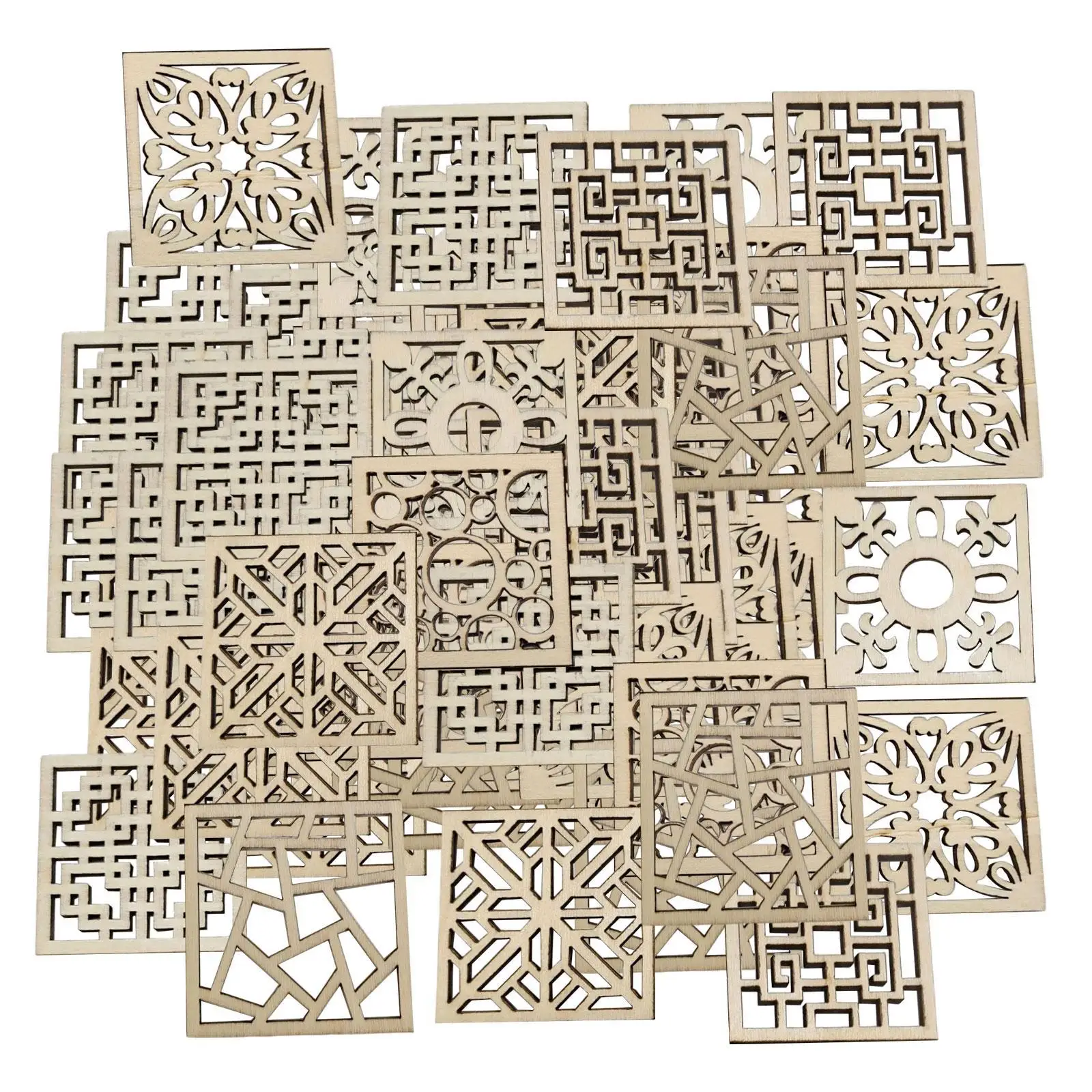 100x enfeites de madeira 4x4 cm pequeno quadrado oco fatia floral para artesanato decoração cartão fazendo diy artesanato pintura