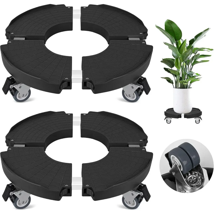 2 Pack Plant Caddy Stands with 360° Wheels Adjustable 15-22 Inch Rolling Plant Stands Heavy Duty Large Plant Carts Dolly with C