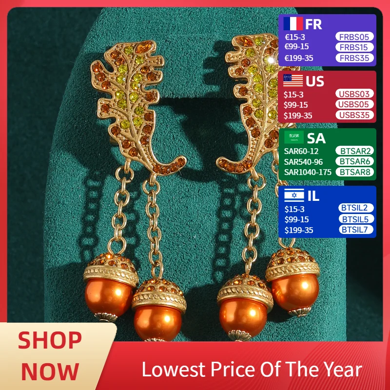 

Vintage Baroque Leaf Pearl Drop Earrings Jewelry Rhinestones Dangle Gold Color Luxury Designer Antique Accessories For Woman
