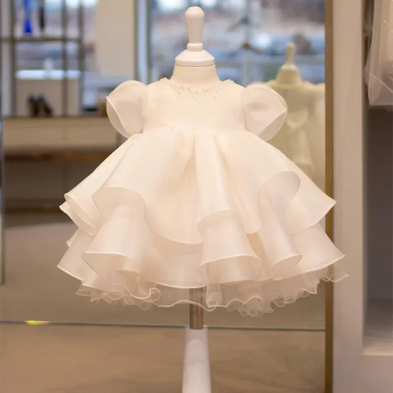 

2025 Girls' New Birthday Host Light Luxury High-End Wedding Dress Cake Dress Umbrella Princess Dress