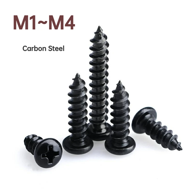 

M1M1.2M1.4M1.7M2M2.6M3M4 Carbon Steel Black Zinc Nickel Plating Mini Micro Cross Phillips Round Pan Head Self Tapping Wood Screw