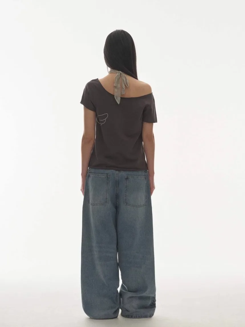 

Футболка Coyseio Angel Wing ort Sve oulder Bared Ne Design, повседневный летний хлопковый женский топ 00%