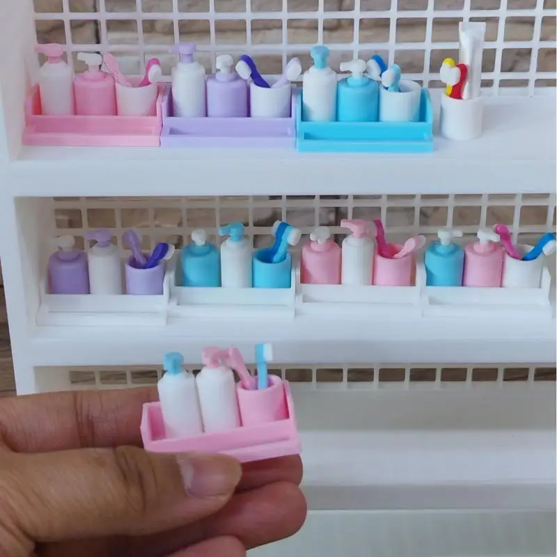 Dollhouse Miniature Life-like Toiletries Kit 1/12 Scale Cup Toothpaste Toothbrush for Doll House Bathroom Decor