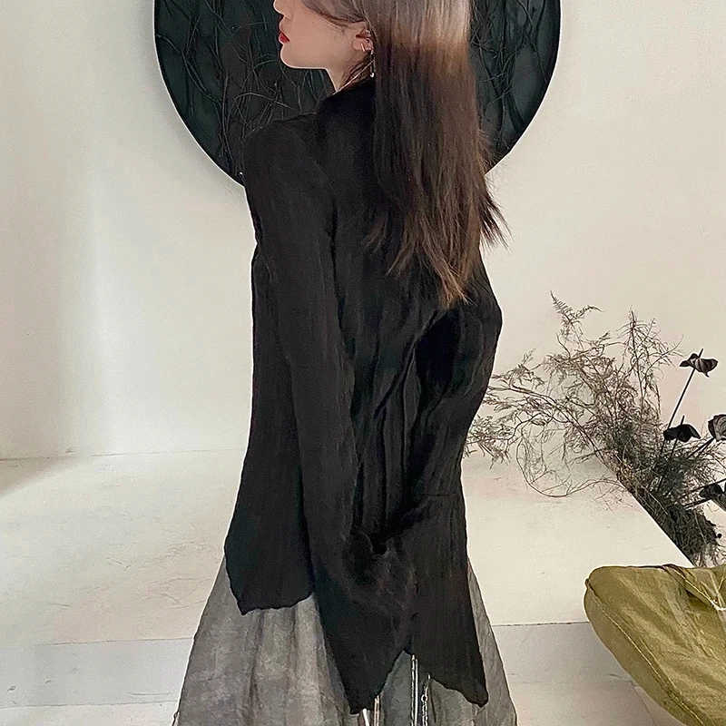 Gothic Black Shirt Yamamoto Style Dark Aesthetic Blouse Women Irregular Designer Clothes Emo Alt Clothes Grunge Tops Y2k view 6