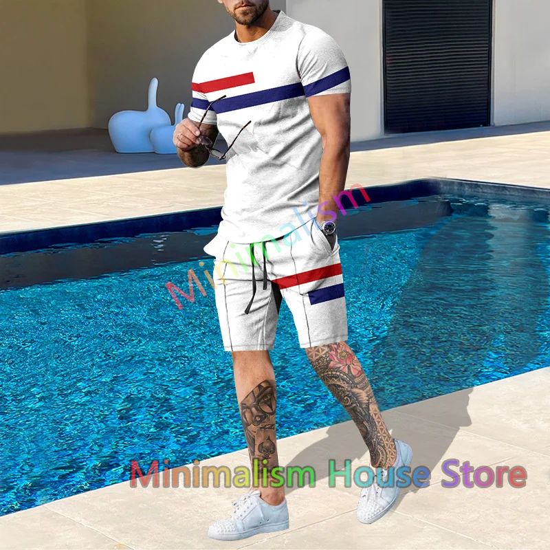 Zomer mode herenpak casual strandshorts set streep bedrukte T-shirt met korte mouwen sport 2-delige set outfits herenkleding