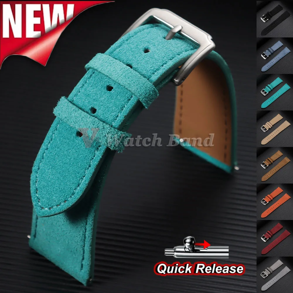 Vintage Wildleder-Uhrenarmband mit Schnellverschluss, Kalbsleder-Uhrenband 18mm 19mm 20mm 22mm Ersatz-Armband mit Dornschließe