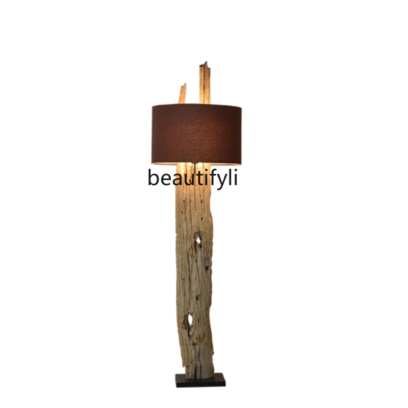 

yj New Chinese Style Solid Wood Floor Lamp High-End Atmosphere Weathered Wood Dry Wood Zen Decorative Lamp