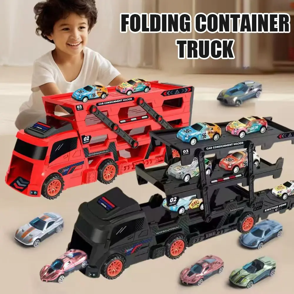 

Three-layer Catapult Truck with 6 Alloy Cars Foldable Orbital Launch Vehicle Car Model Drop-resistant Truck Transporter