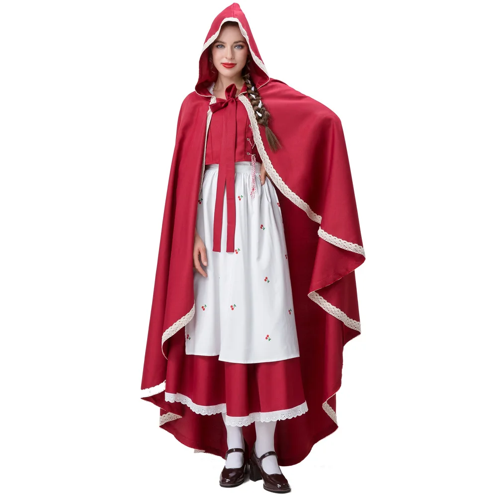 Adulte petit chaperon rouge femme de chambre Costume loween fée T scène Performance Dr Robe tenue Cosplay Costume