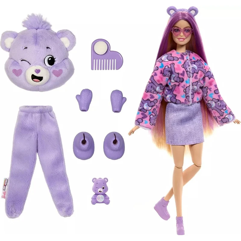 Barbie Cutie Reveal Care Bears Series Doll & Accessories Set with Bear Plush Costume & 10 Surprises Toy for Girls Gift