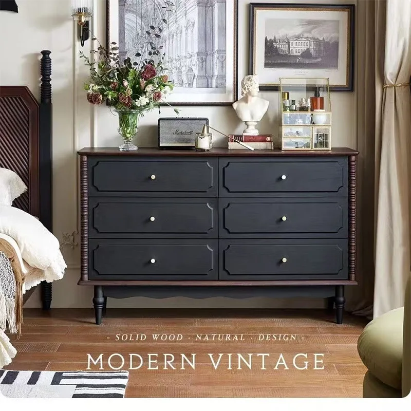 

French retro solid wood locker, bedroom, antique style at the end of the bed, living room storage cabinet, dining room side
