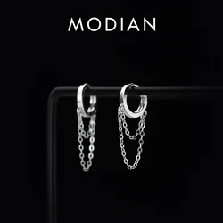 Modian-pendientes de aro de doble capa para mujer, de Plata de Ley 925, antialérgicos, joyería fina