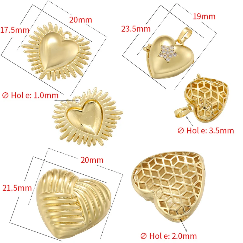 ZHUKOU 3 kinds of heart-shaped 18K gold-plated diy handmade pendant jewellery accessories wholesale:VD1520 VD1522