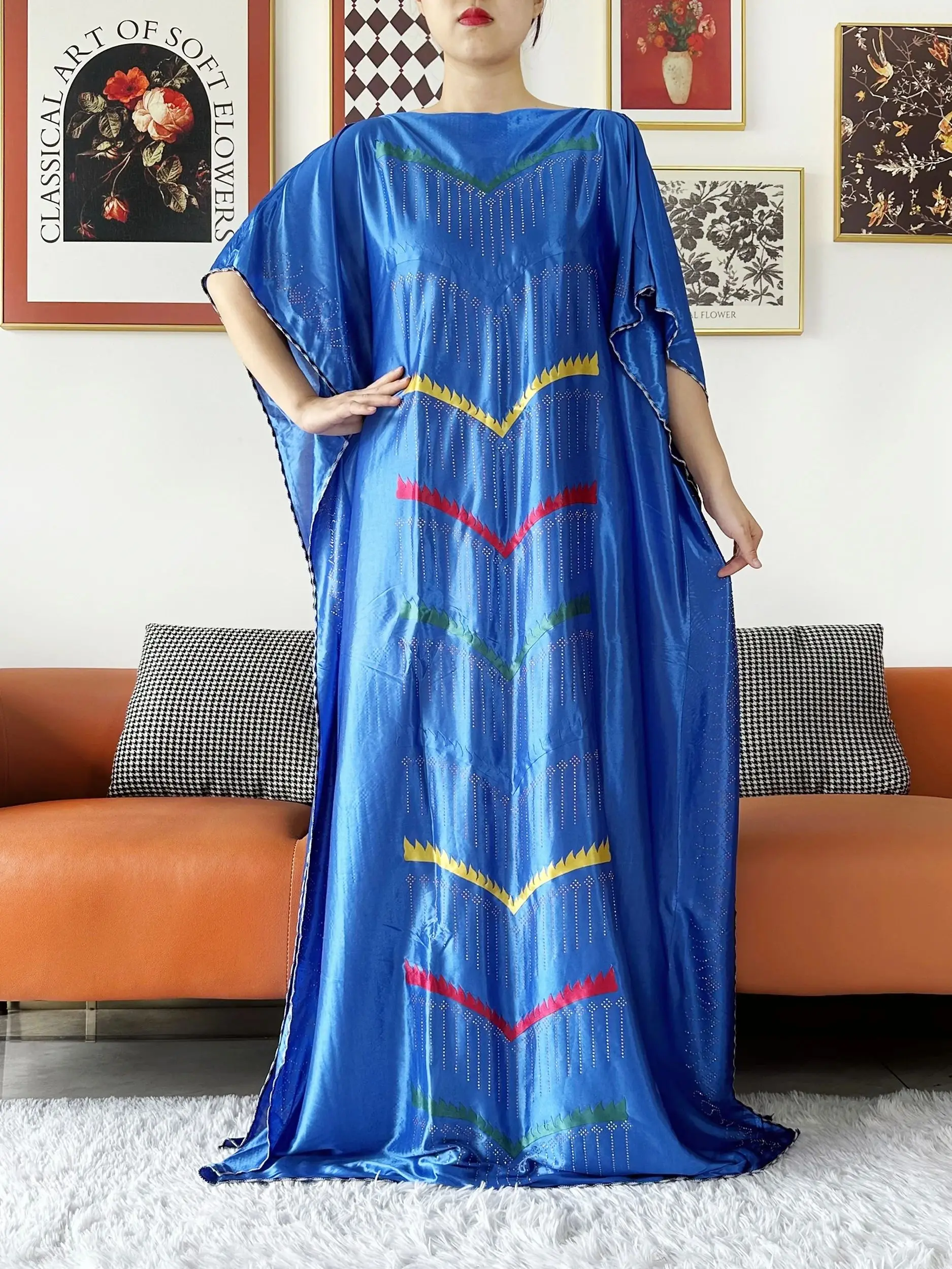 2024 African Summer Kaftan Muslim Women Abaya Dress Caftan Traditional Wear Printed Fabric Africa Femme Maxi Casual Outfit