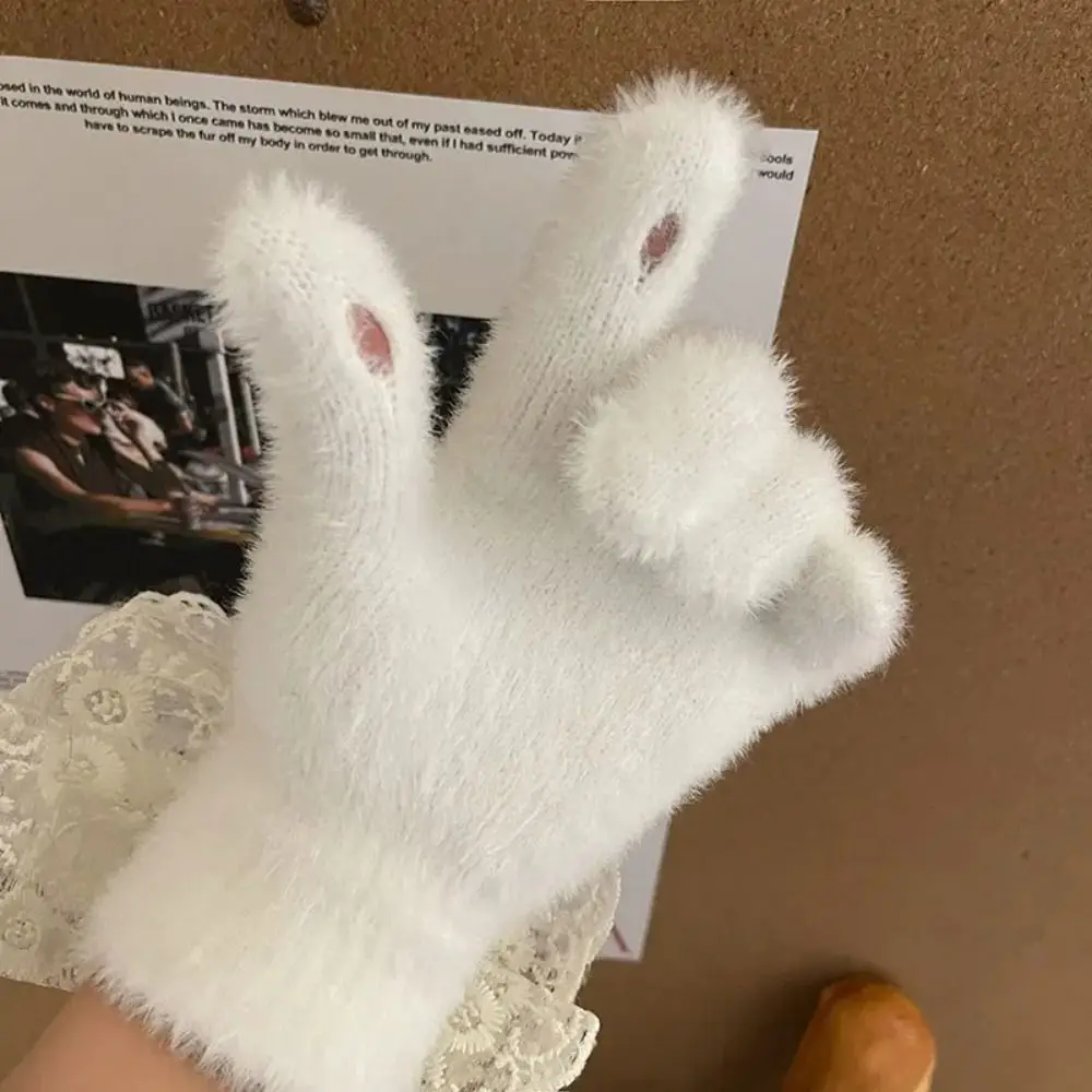 Kawaii الفراء الشتاء سميكة قفازات شاشة لمس Fullfinger Y2K النساء لوليتا ربطة القوس فيونكة قفازات القفازات JK اكسسوارات هدية السنة الجديدة